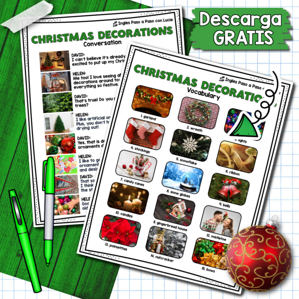 Lecciones en inglés de Navidad - Decoraciones Navideñas